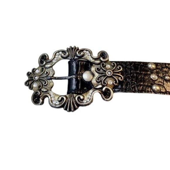 Vintage Leatherock Black Leather Statement Belt | Ornate Buckle | Made in USA main image 5
